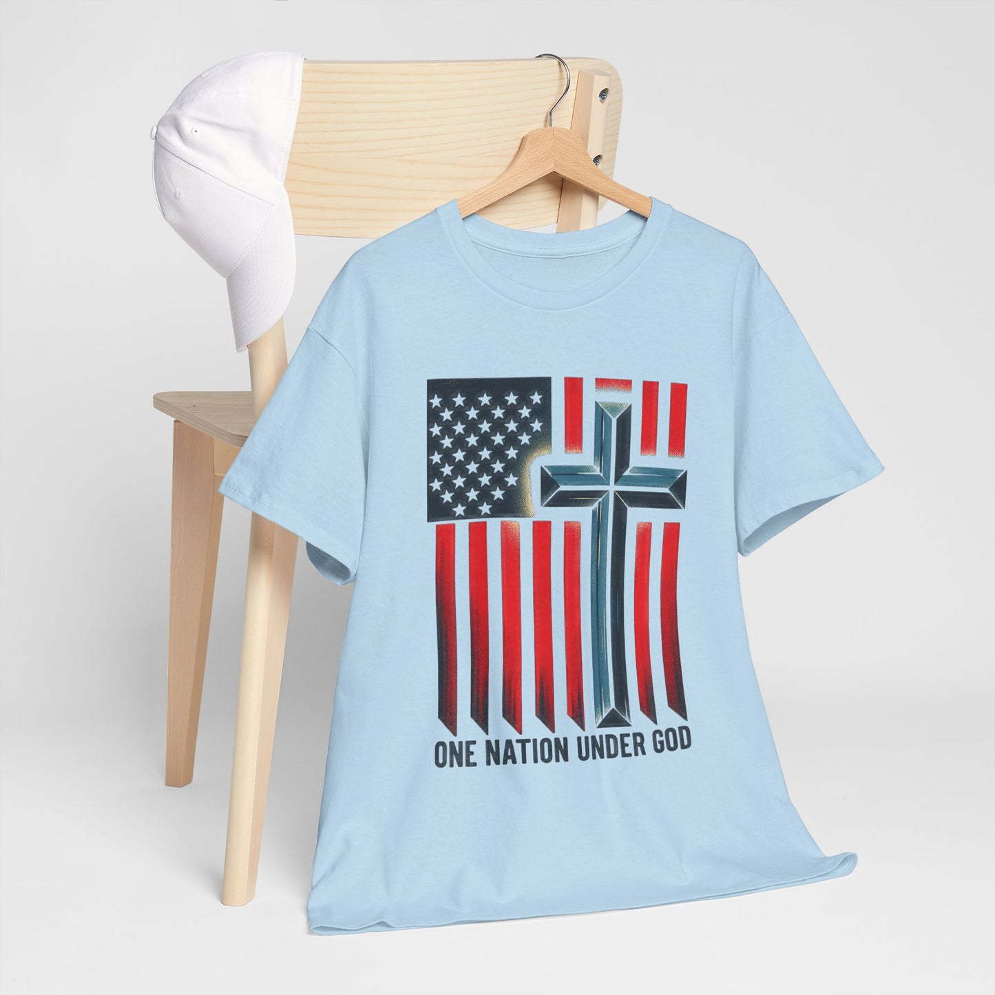 Patriotic Cross T-Shirt — "One Nation Under God" American Flag Tee