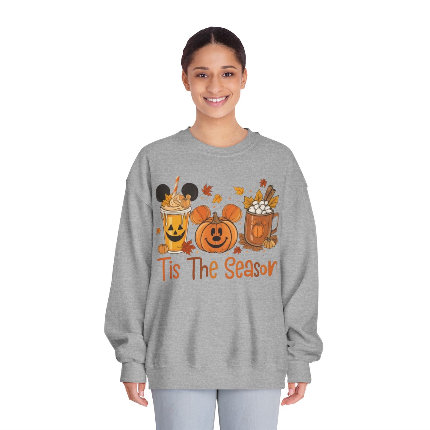 Cozy Fall Sweatshirt with Pumpkin and Hot Cocoa Design, Fall Apparel, Halloween Gift, Winter Fashion, Seasonal Sweatshirt