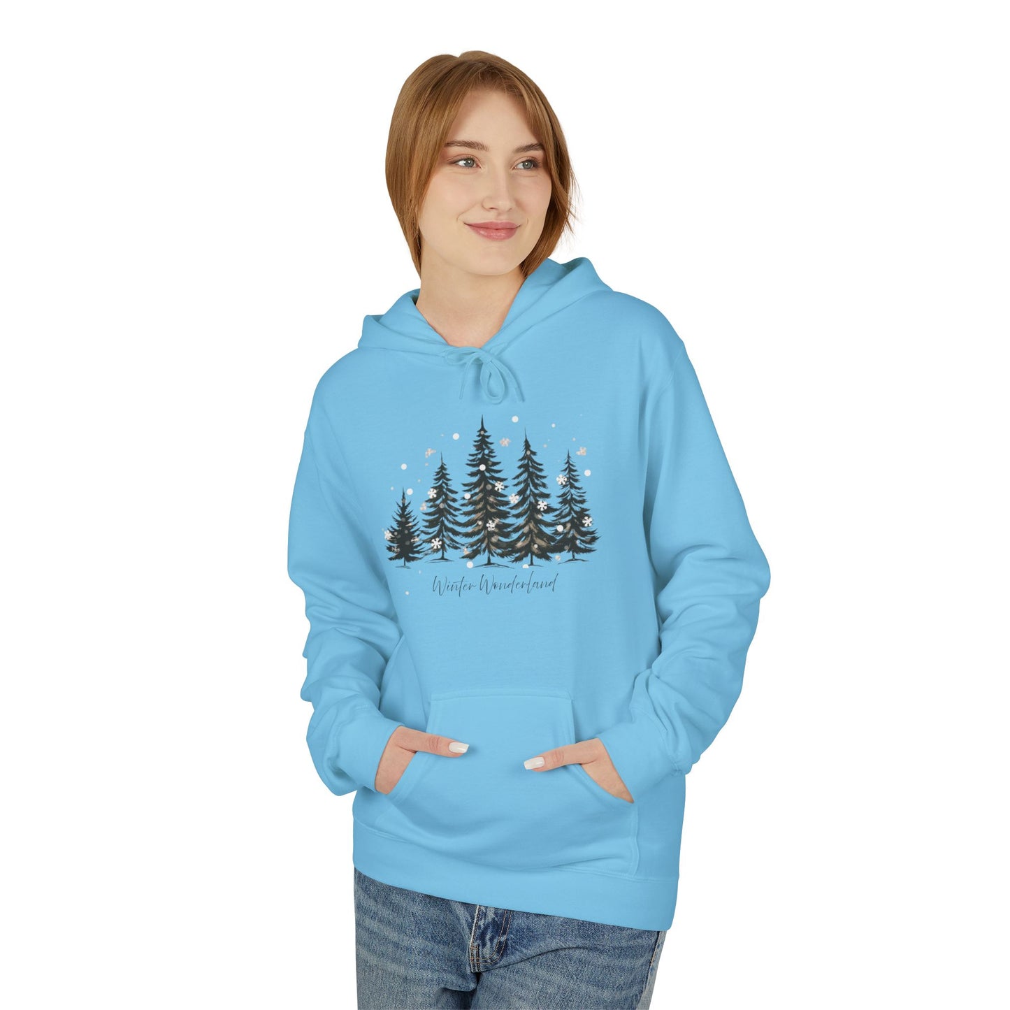 Cozy Forest Winter Hoodie with Snowflakes