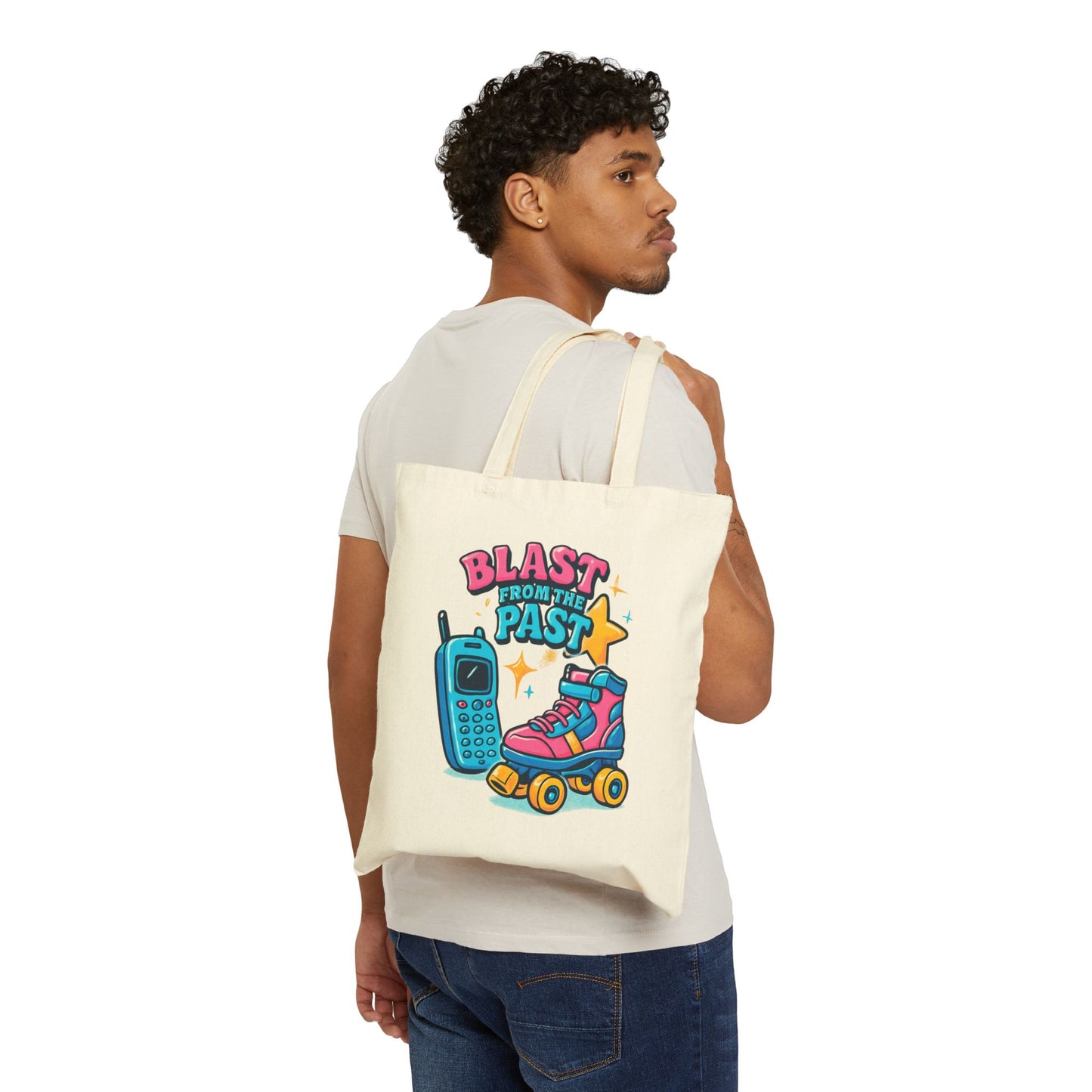 Tote Bag - Retro Roller Skates and Cordless Phone Design