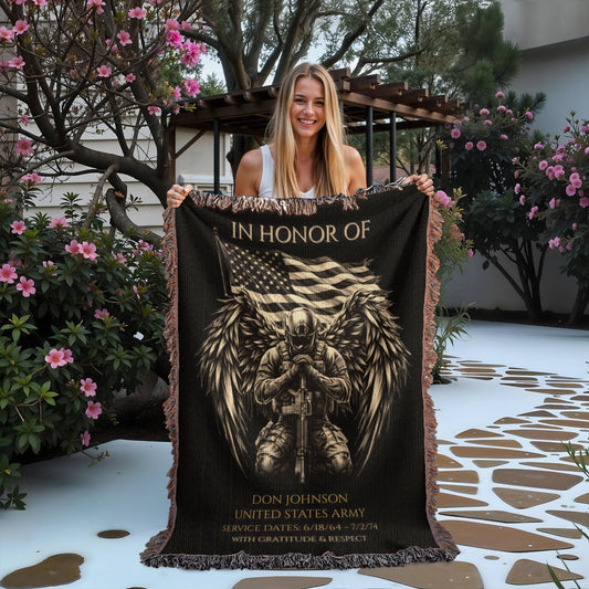 In Honor Of: Personalized Veteran Memorial Woven Blanket - In Honor of Service