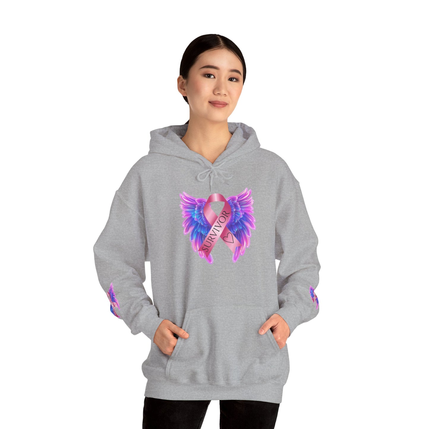 Breast Cancer Ribbon Angel Wings Hoodie, Awareness Pullover