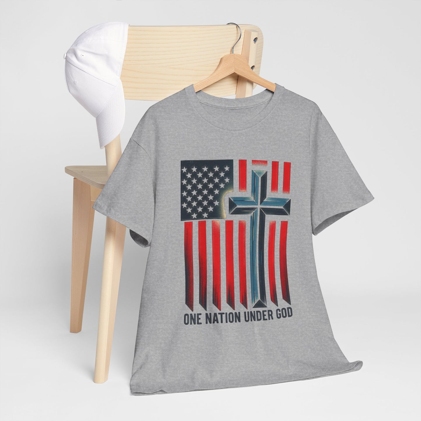 Patriotic Cross T-Shirt — "One Nation Under God" American Flag Tee