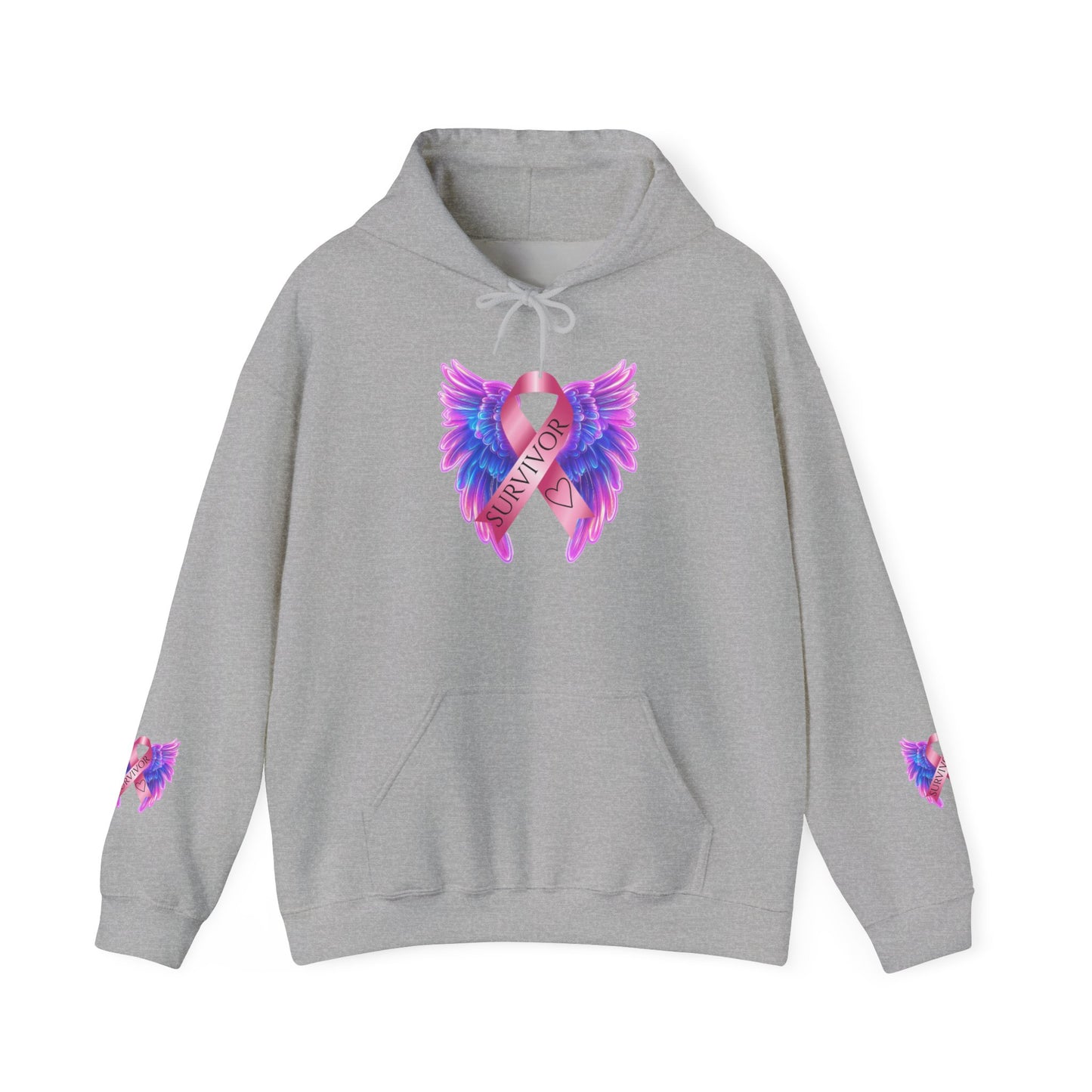 Breast Cancer Ribbon Angel Wings Hoodie, Awareness Pullover