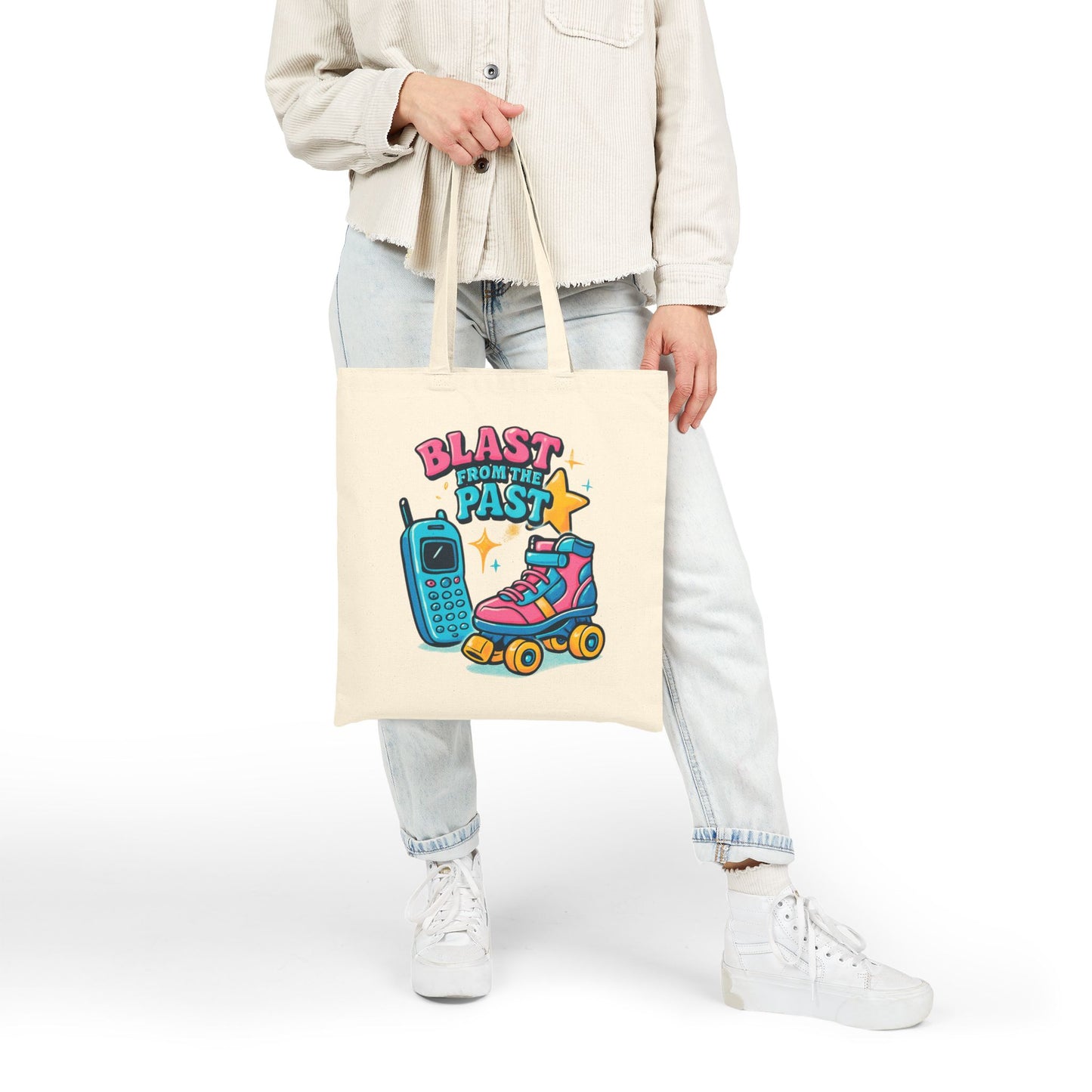 Tote Bag - Retro Roller Skates and Cordless Phone Design