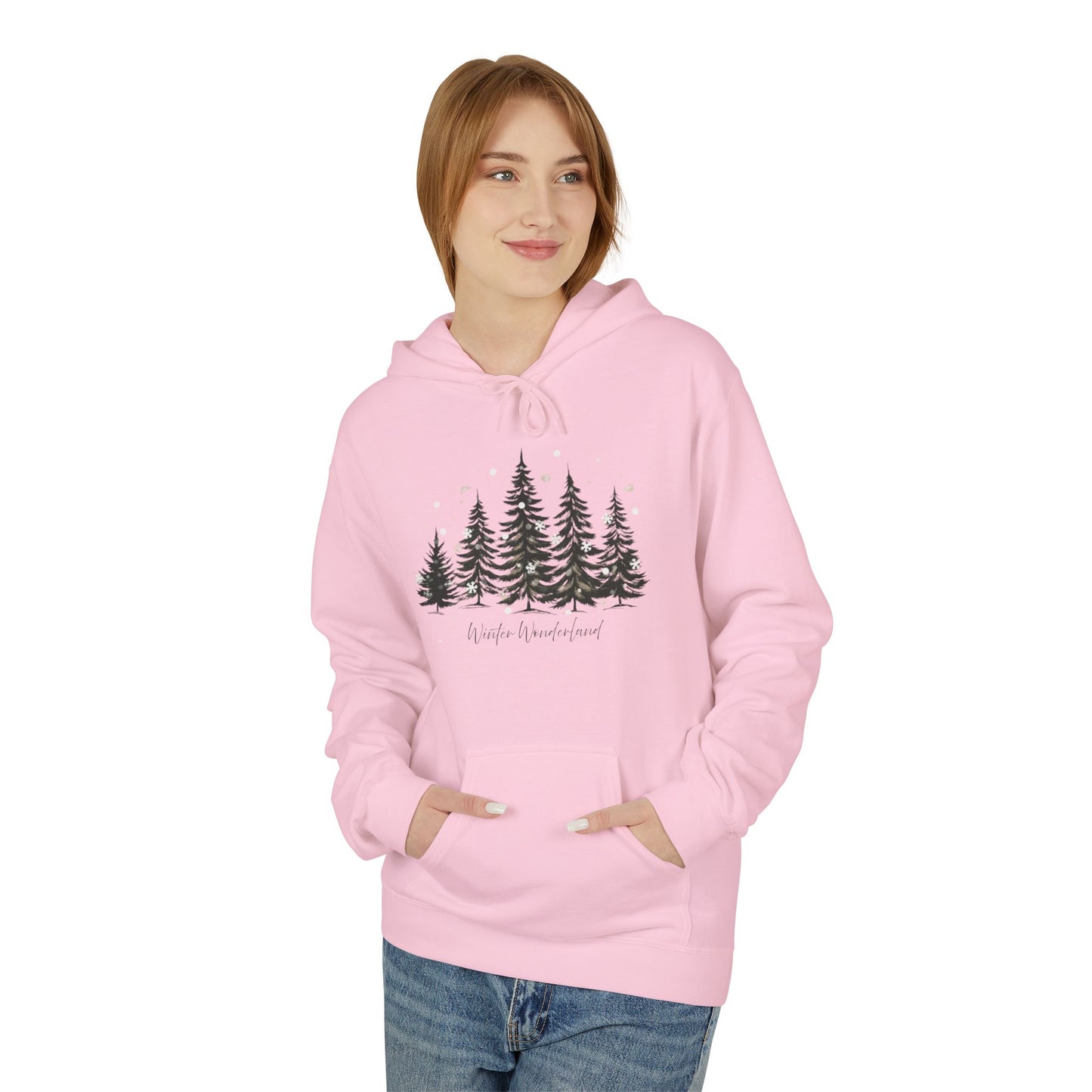 Cozy Forest Winter Hoodie with Snowflakes