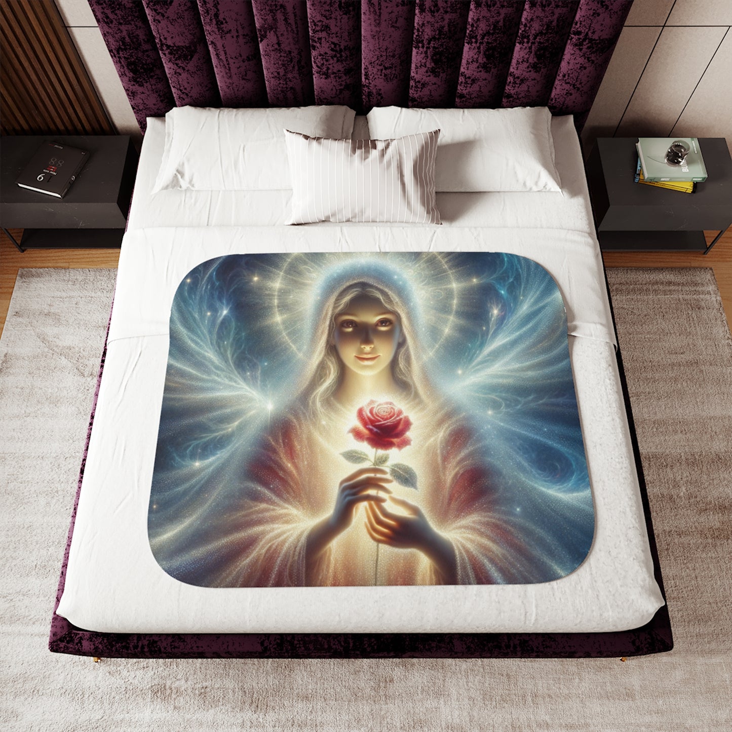 Sherpa Blanket, Angel with a Rose Design