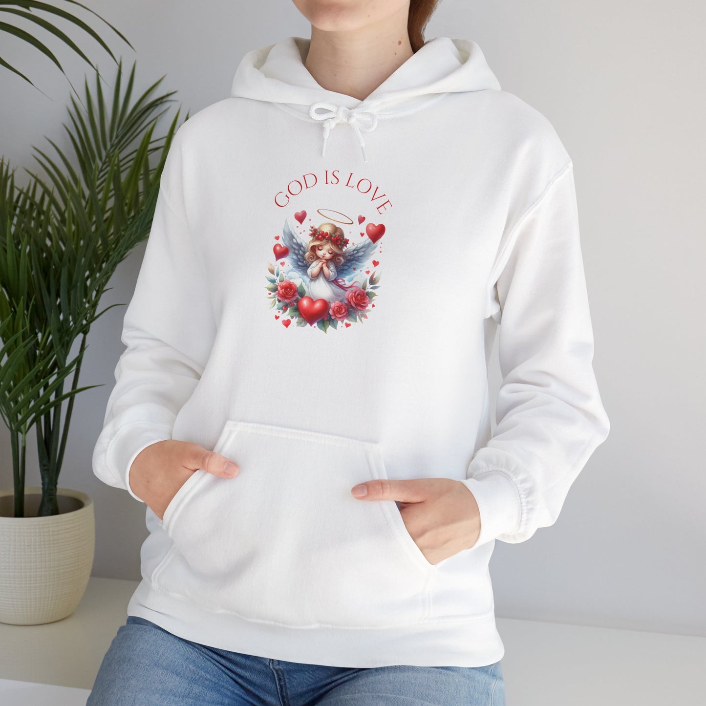Angel Heart Hoodie — 'God Is Love' Vintage Cherub Hoodie, Romantic Valentine Pullover