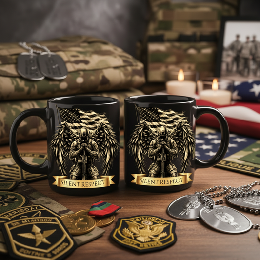 Silent Respect – Heavenly Warrior Mug | Veteran Gift of Honor & Remembrance | Military Appreciation Mug, 15 oz