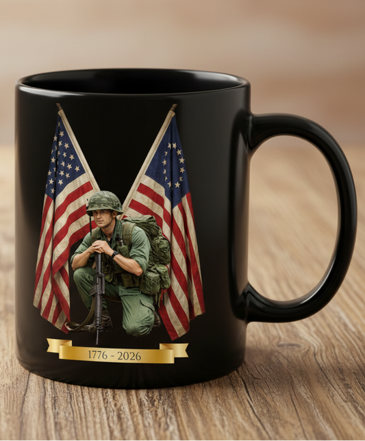 Limited Edition: America's 250th Birthday Commemorative Crossed Flags Vietnam Soldier Mug, 15oz