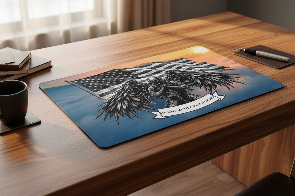 He Sent Me Guardian Angel Desk Mat