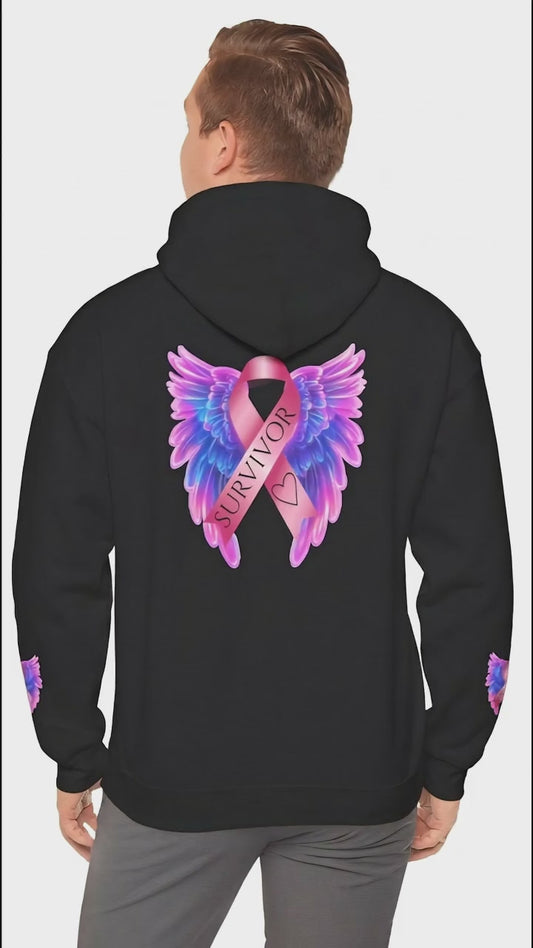 Breast Cancer Ribbon Angel Wings Hoodie, Awareness Pullover