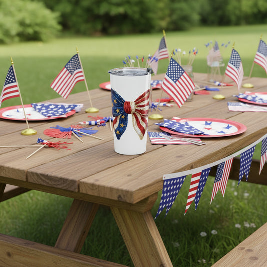 Patriotic 20 oz Tumbler with American Flag Bow Design